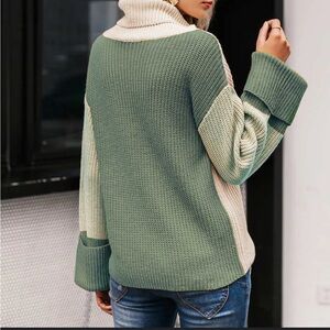 Elegant Two-Tone Turtleneck Sweater